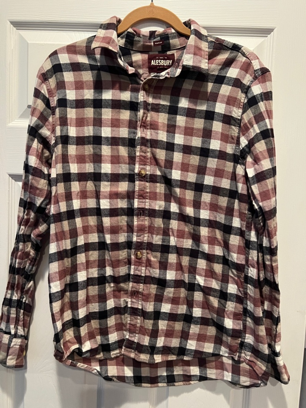 Alesbury Men's Maroon Plaid Button-Down Shirt